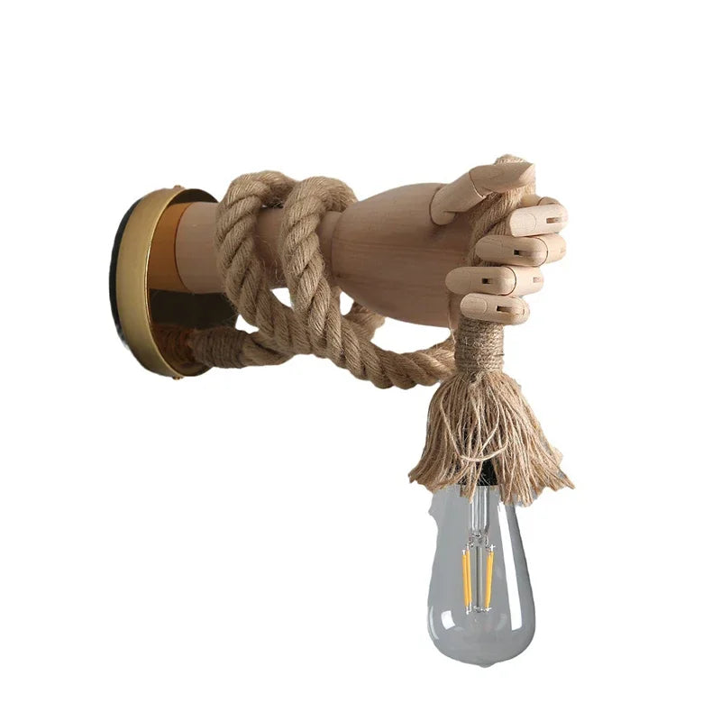 Vintage Decorative Robotic Wall Lamp with Wooden Hemp Rope E27 Lamp Head Suitable for Living Room, Bedroom, Aisle Wall Lamps - Clikcy