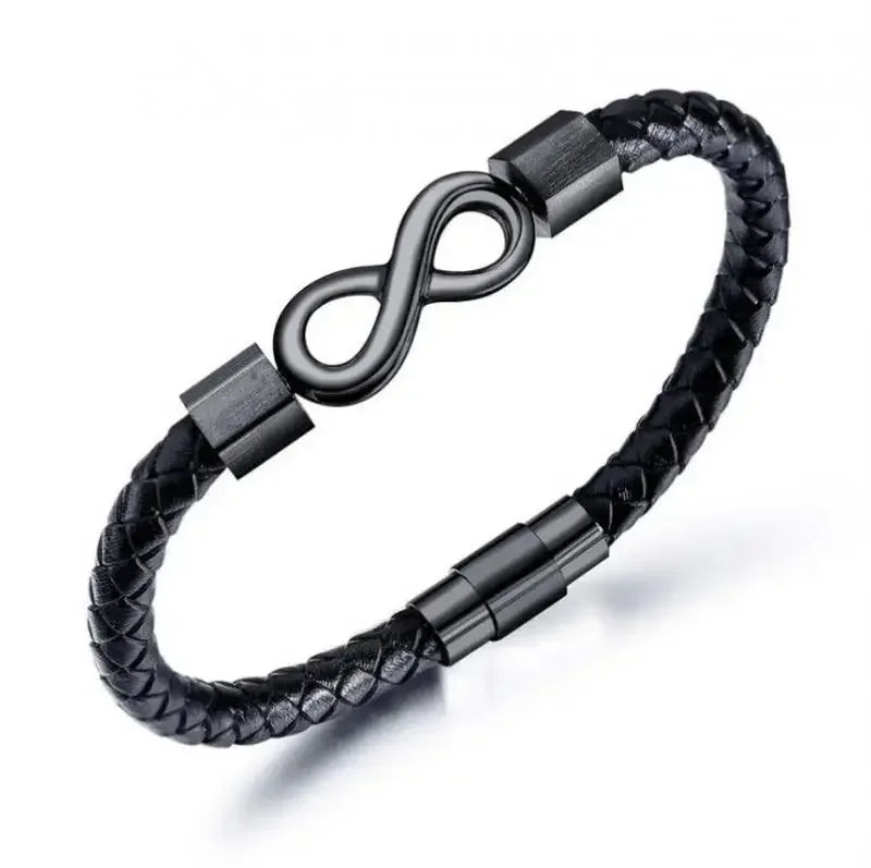Classic Infinity Loop Leather Bracelet Hand Woven Men's Fashion Accessory Wrist Strap Rope Jewelry - Clikcy
