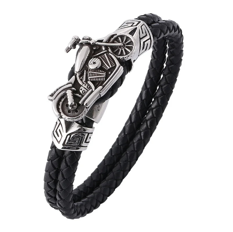 Classic Black Multilayer Leather Bracelet Men Casual Punk Party Jewelry Male Hand Band Gift - Clikcy