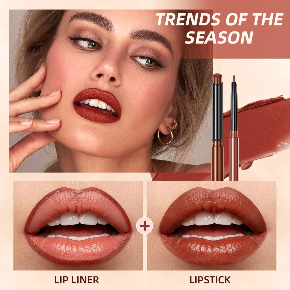 2023 New Matte Nude Lipstick Pen Long Lasting Lipliner Lip Pencil Waterproof Lip Liner Contour Sexy Red Lip Makeup Set For Women - Clikcy