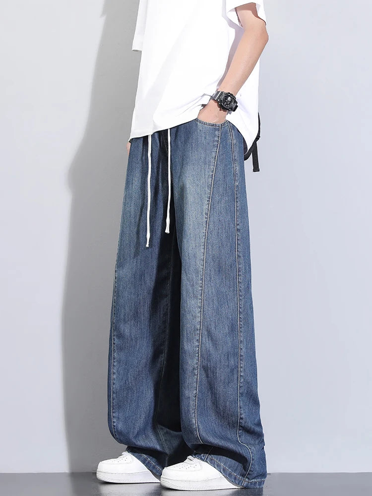 Summer Lyocell Jeans Men Korean Fashion Wide Leg Straight Denim Pants Light and Thin Cool Baggy Jeans Trousers - Clikcy