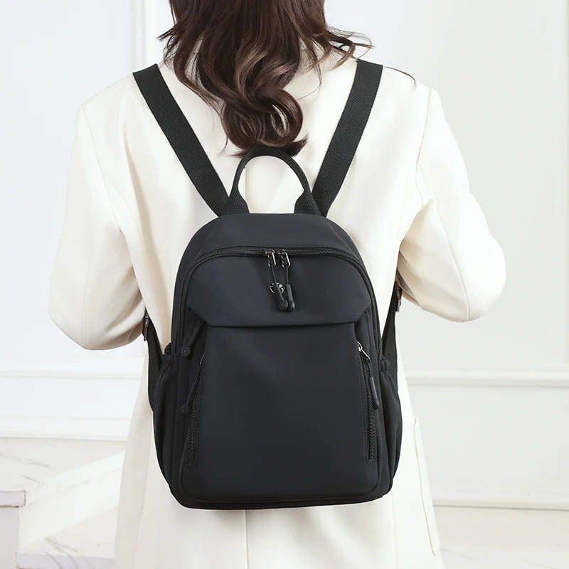 New High Quality Nylon Women Back Pack Solid Color Waterproof Travel Backpack Casual School Bags Girls Shoulder Bag Sac A Dos - Clikcy
