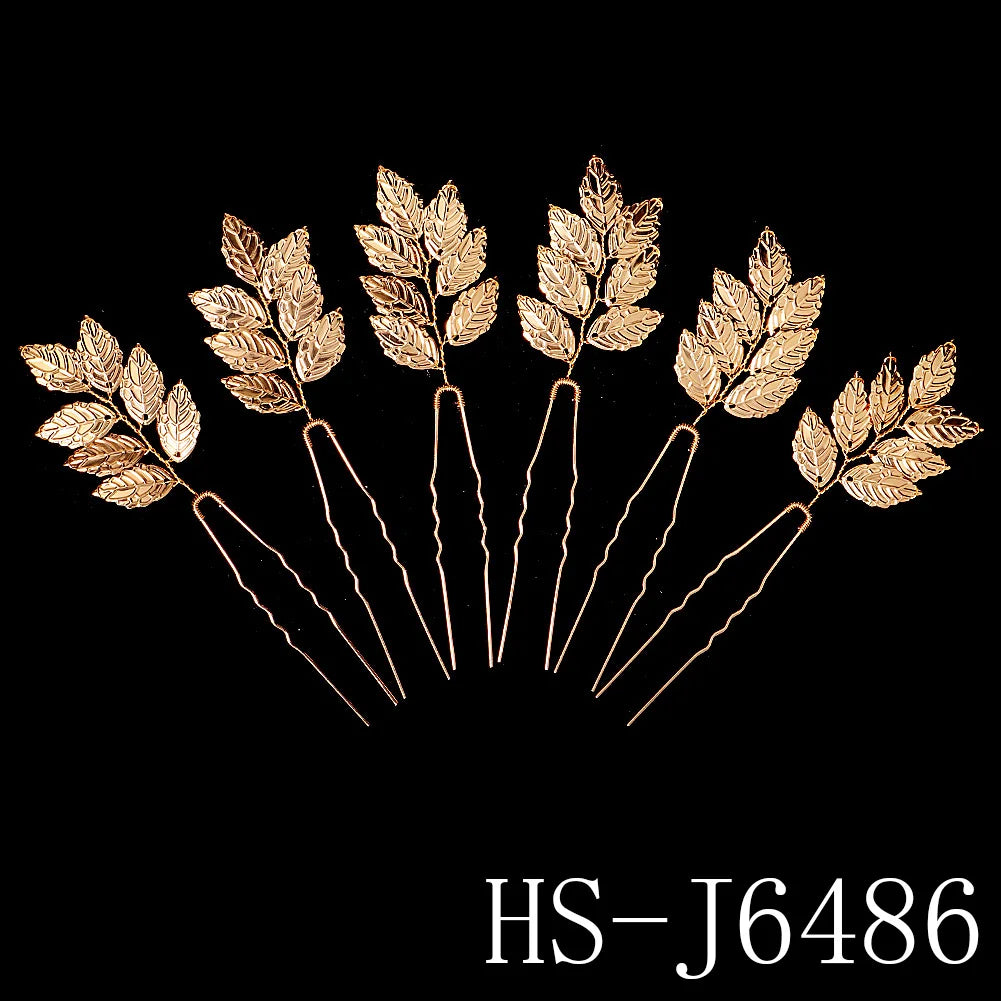 6PCS Gold Leaf Metal Hairpin Fashion Bridal Headdress Hair Accessories Rhinestone Crystal Hair Clips For Women Holiday Gift - Clikcy