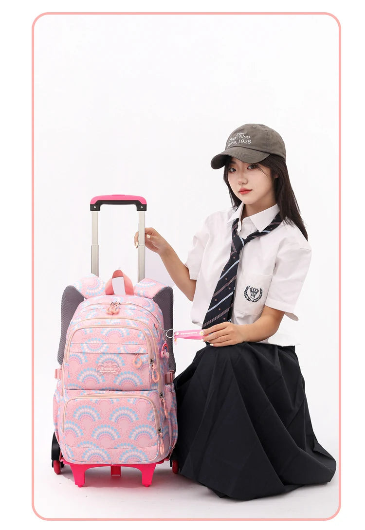Rolling School Bags for Girls Backpack Children Waterproof School Backpacks with Wheels Middle School Trolley Luggage Back Pack - Clikcy