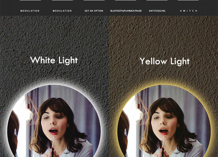 40/50/60CM Round Smart Hotel Bedroom Defogging Decorative Mirror LED Bathroom Mirror 3 Color Adjustable Backlight With - Clikcy