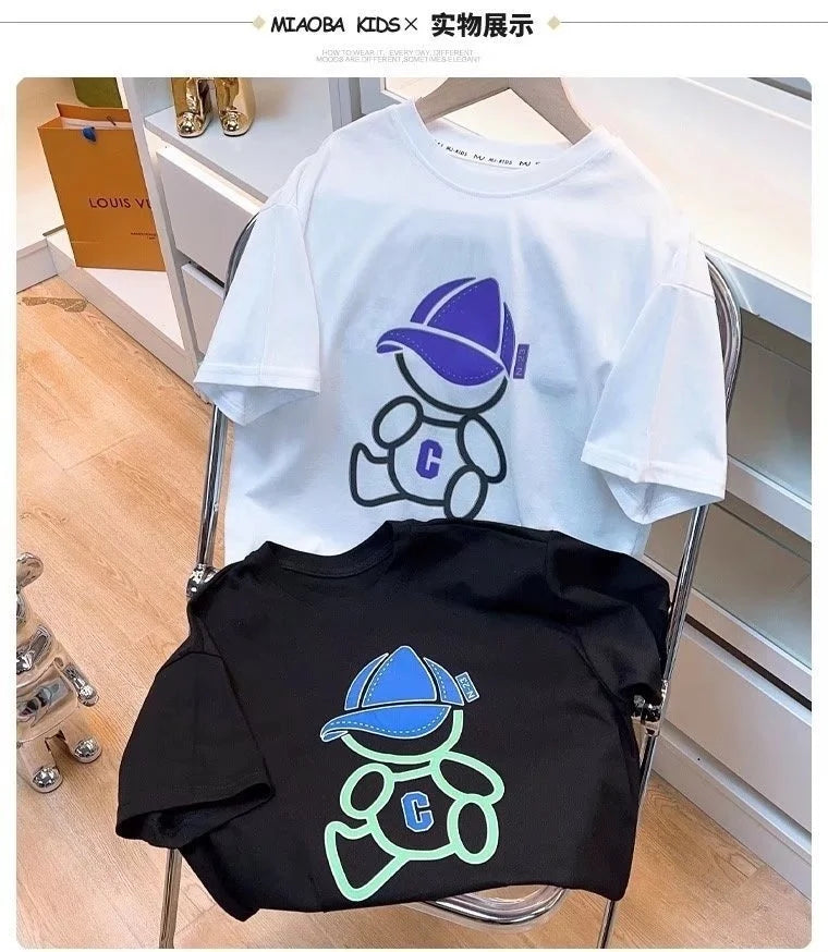 Summer Cool Kids Boy Casual Tops Cartoon Print Trendy Children's T-shirt Short Sleeve European And American Style Toddler Tees - Clikcy