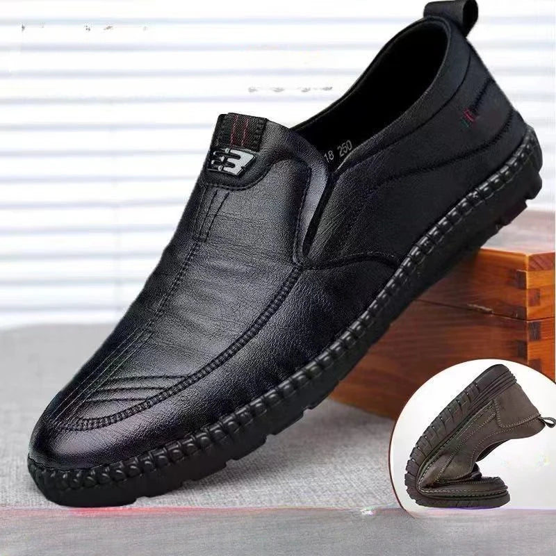 Mens Leather Loafers Non Slip Walking Flats Breathable Outdoor Slip on Casual Shoes for Male Work Office Driving Sneakers2 - Clikcy