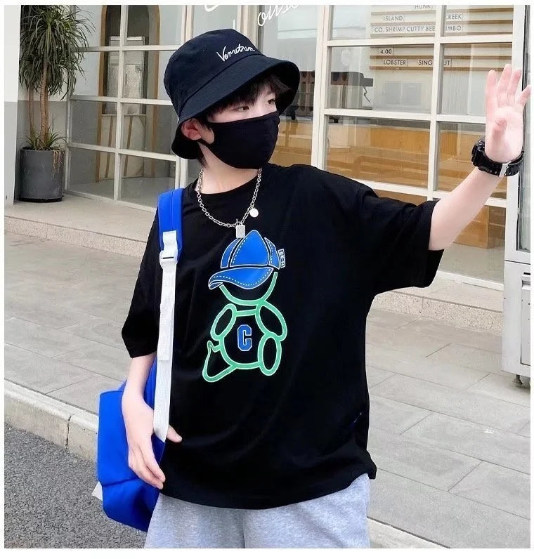 Summer Cool Kids Boy Casual Tops Cartoon Print Trendy Children's T-shirt Short Sleeve European And American Style Toddler Tees - Clikcy