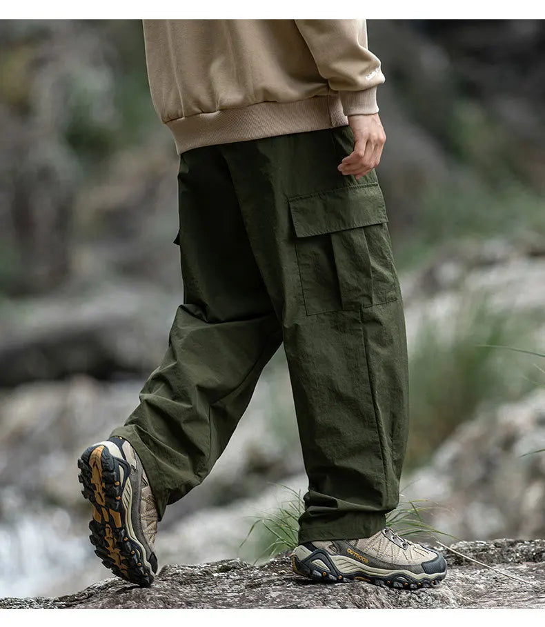 TFETTERS 2025 Autumn Casual Pants Men Waterproof  Thin Mid Waist Solid Color Men Cargo Pants Tourism Outdoors Riding Trousers - Clikcy