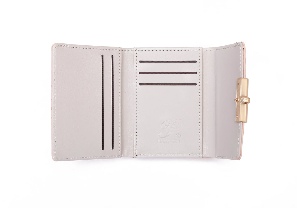 Purse women's summer new Korean PU printed buckle 3 fold bag simple all-in-one short women's money clip multi-card folding flap - Clikcy