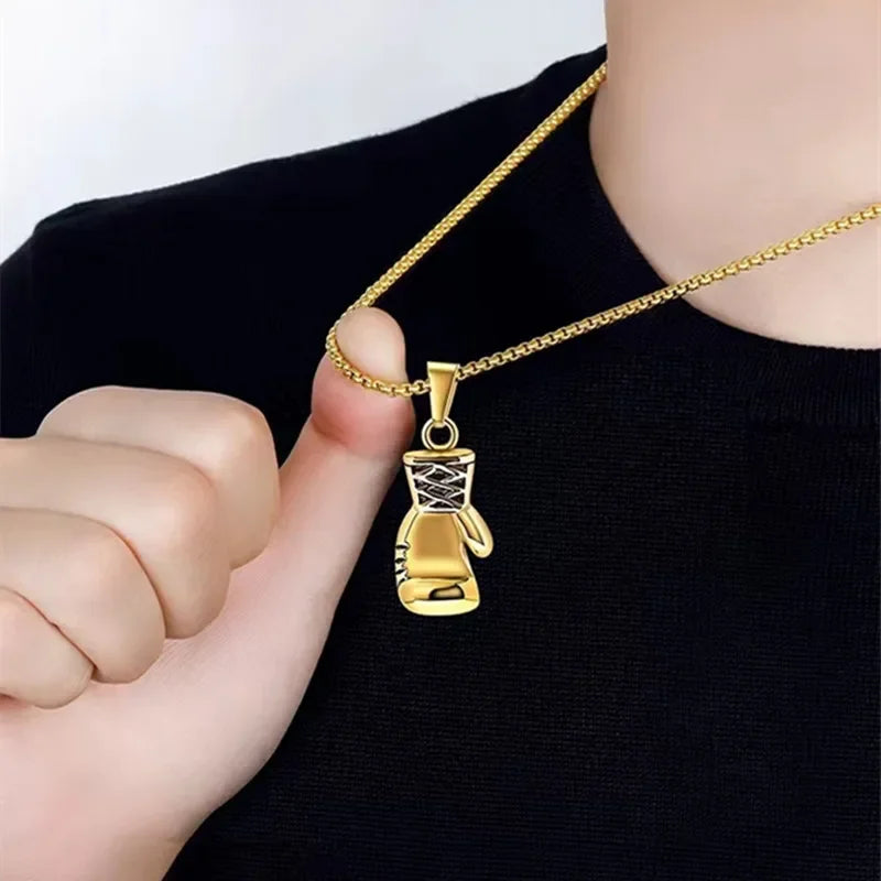 Punk Vintage Double Layer Boxing Gloves Pendant Necklace for Men Fighting Fashion Athleisure Jewelry Hip Hop Items - Clikcy