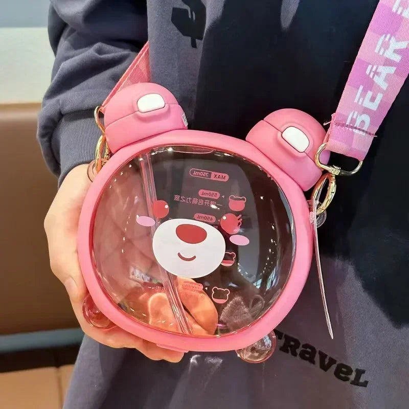 750MLCute Bear Kettle Straw Water Bottle Summer Tritan Straw Bottle Drinking Bottle Plastic Kawaii Children Water Cup for School - Clikcy