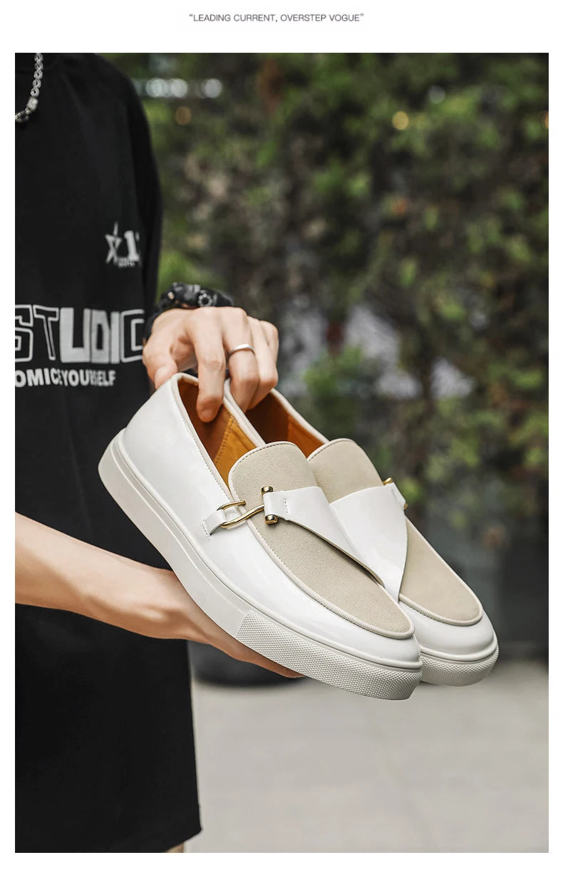 Hight Quality Casual White Leather Shoes For Men New Platform Walking White Sneakers Male British Style Loafers Yuppie Men 2025 - Clikcy