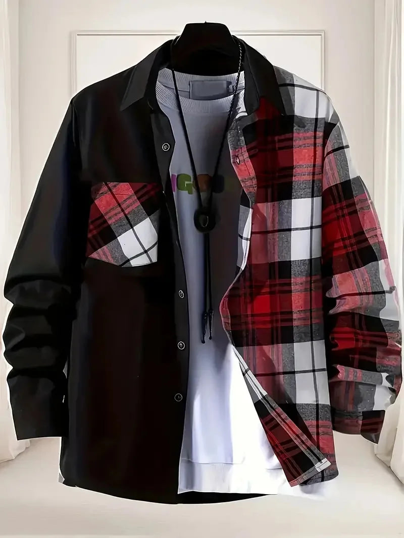 New Men's Casual Shirt Spring Autumn Comfortable High quality Fashion trend Color Lapel Pocket Loose long sleeve Cardigan tops - Clikcy