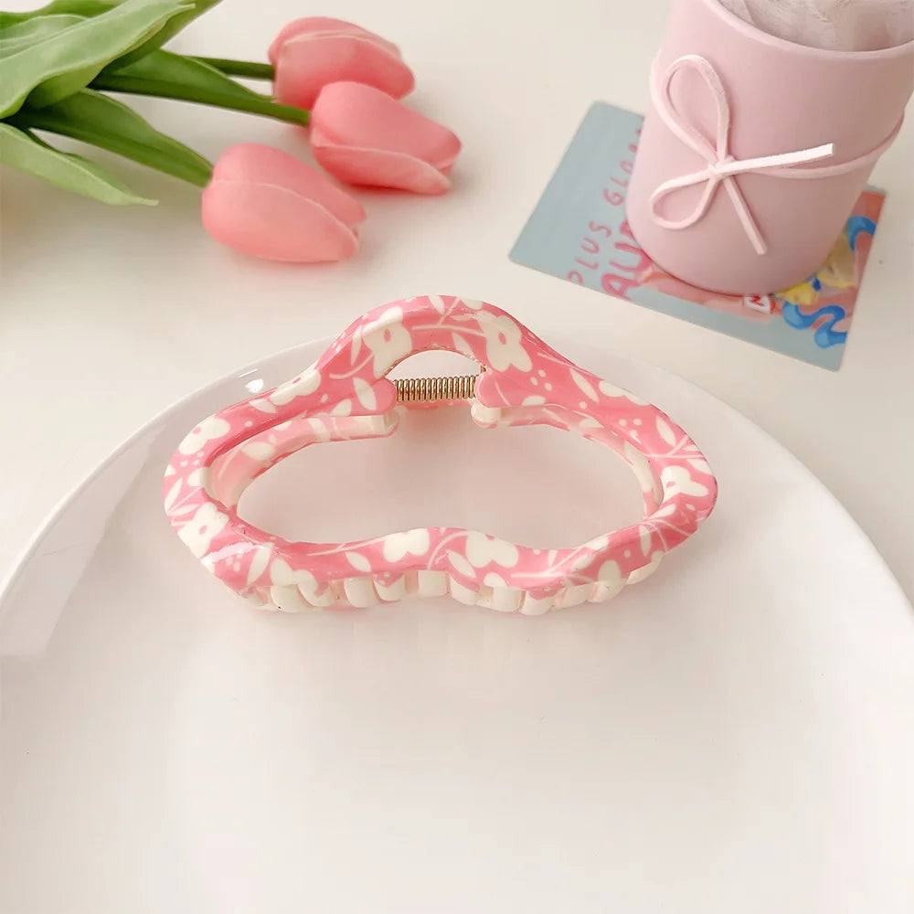 Super Large 13cm Printed Grab Clip Korean Fresh and Sweet Disc Hair Crab Clip Premium Girl Hairpin Hair Accessories - Clikcy