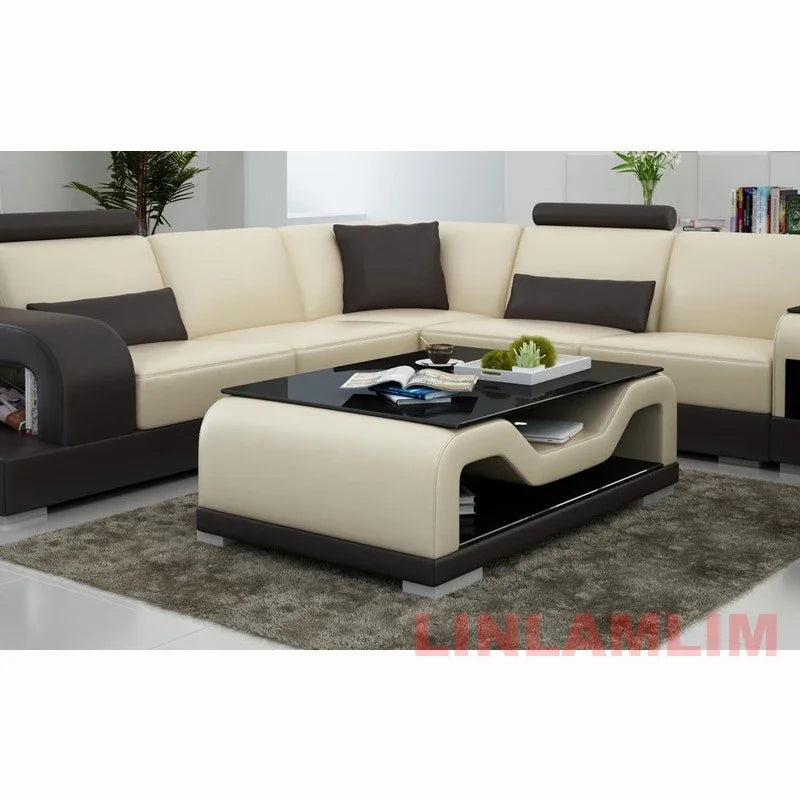 Modern LED Lighted Sofa Set with Recliner, Adjustable Headrest & Console | Luxury Leather Sectional Couch | Futuristic Furniture - Clikcy