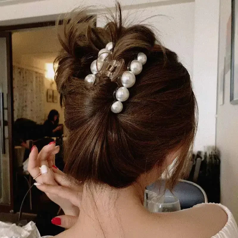 Elegant Hyperbole Big Pearls Acrylic Hair Claw Clips Big Size Makeup Hair Styling Barrettes for Women Hair Accessories - Clikcy