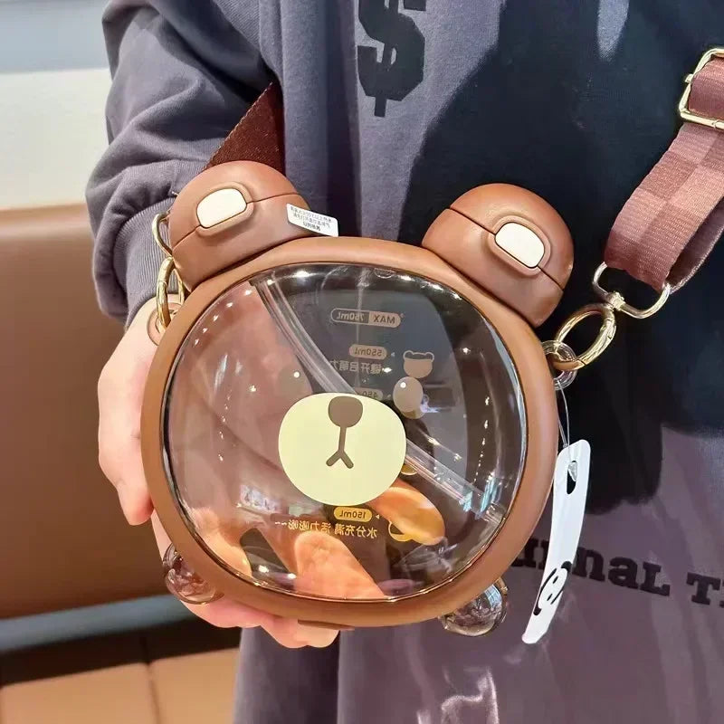 750MLCute Bear Kettle Straw Water Bottle Summer Tritan Straw Bottle Drinking Bottle Plastic Kawaii Children Water Cup for School - Clikcy