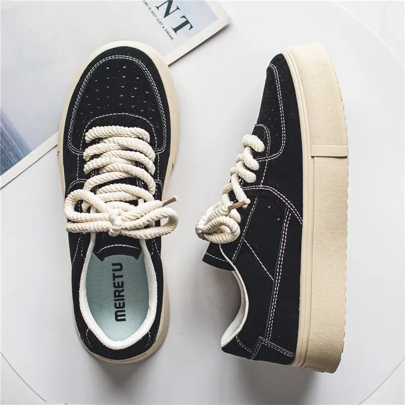 Men's Fall Casual Skateboard Shoes Men Comfortable Black Thick Sole Sneakers Lightweight Versatile Walking Tennis Shoes for Men