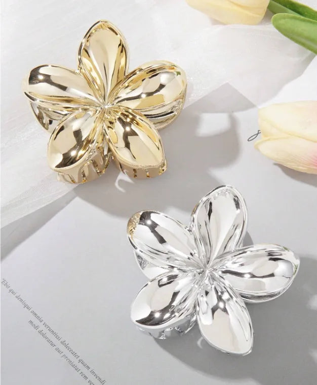 8Cm Bauhinia Flower Grab Clip Golden Flower Ladies Hairpin Silver Ponytail Clip Back Head Disc Hair Shark Clip Headgear - Clikcy
