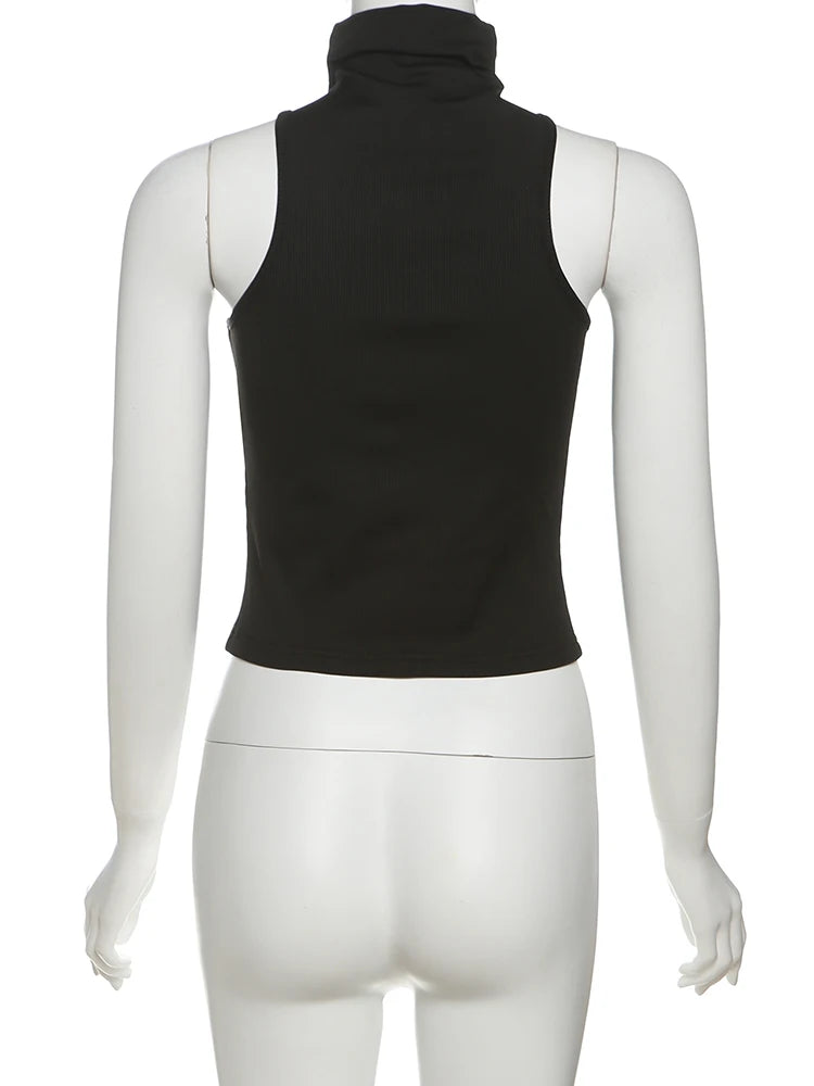 Cutenew Metal Bodycone Halter Women Tanks Classic Solid Stand Collar Skinny Cropped Vests Female Basic Fashion Streetwear Tops - Clikcy