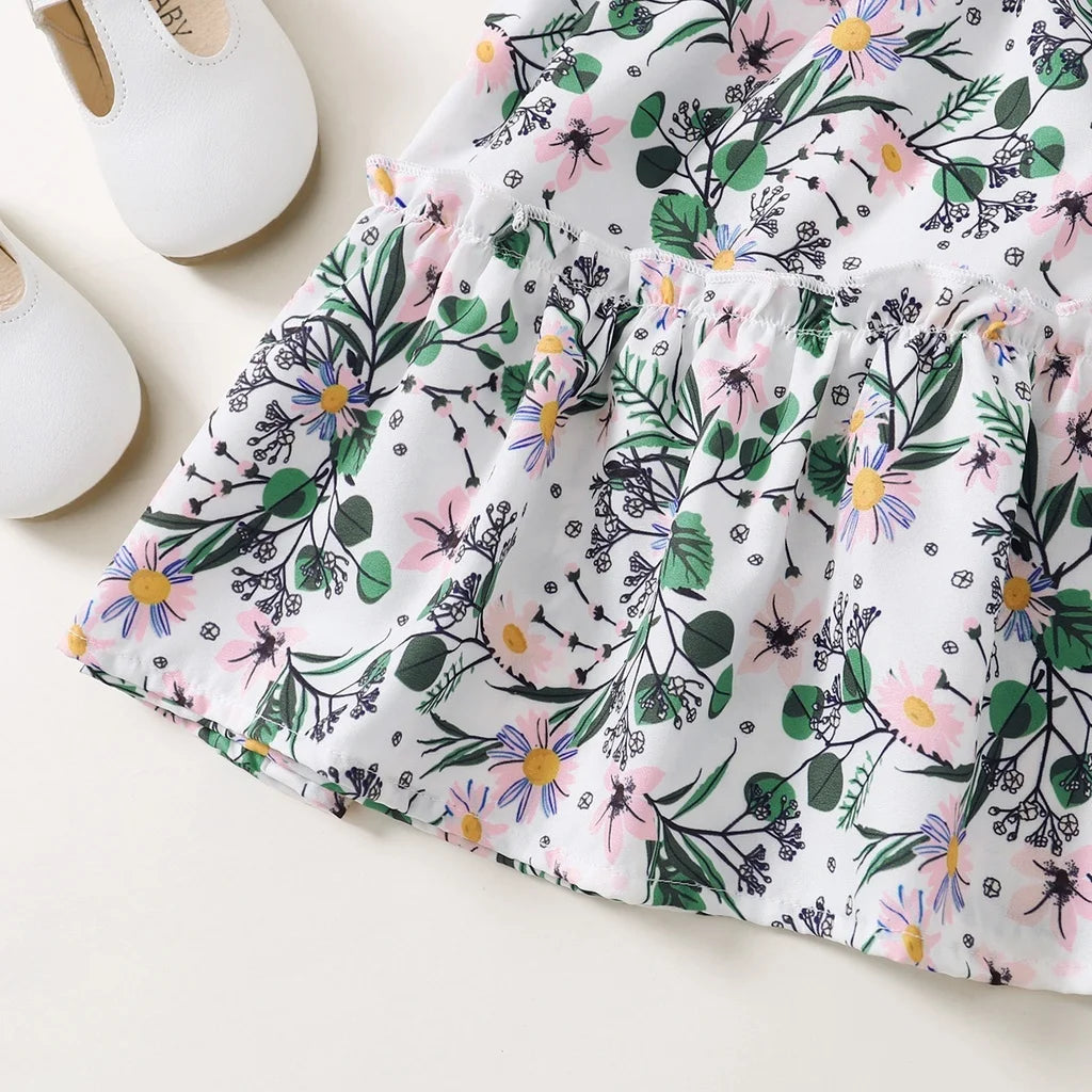 1-6 Years Kids Baby Girl Daily Dress Flowers Print Sleeveless Retro Style Lovely A- Line Summer Children Holiday Party Dresses - Clikcy