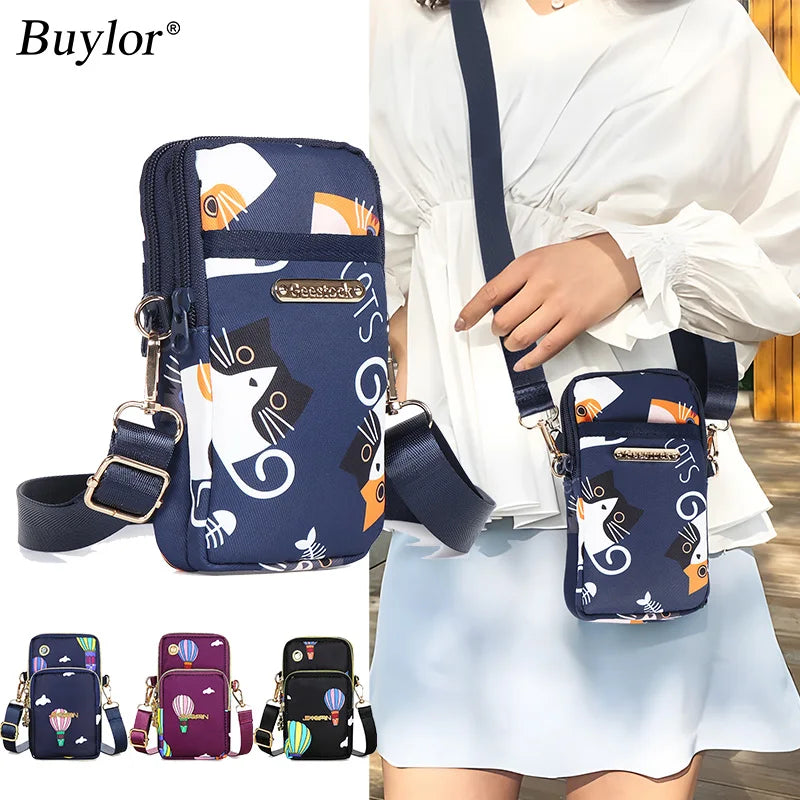 Buylor Nylon Mobile Phone Crossbody Bag for Women Waterproof Sport Wrist Bag Prints Fashion Women's Shoulder Bag Luxury Handbags - Clikcy