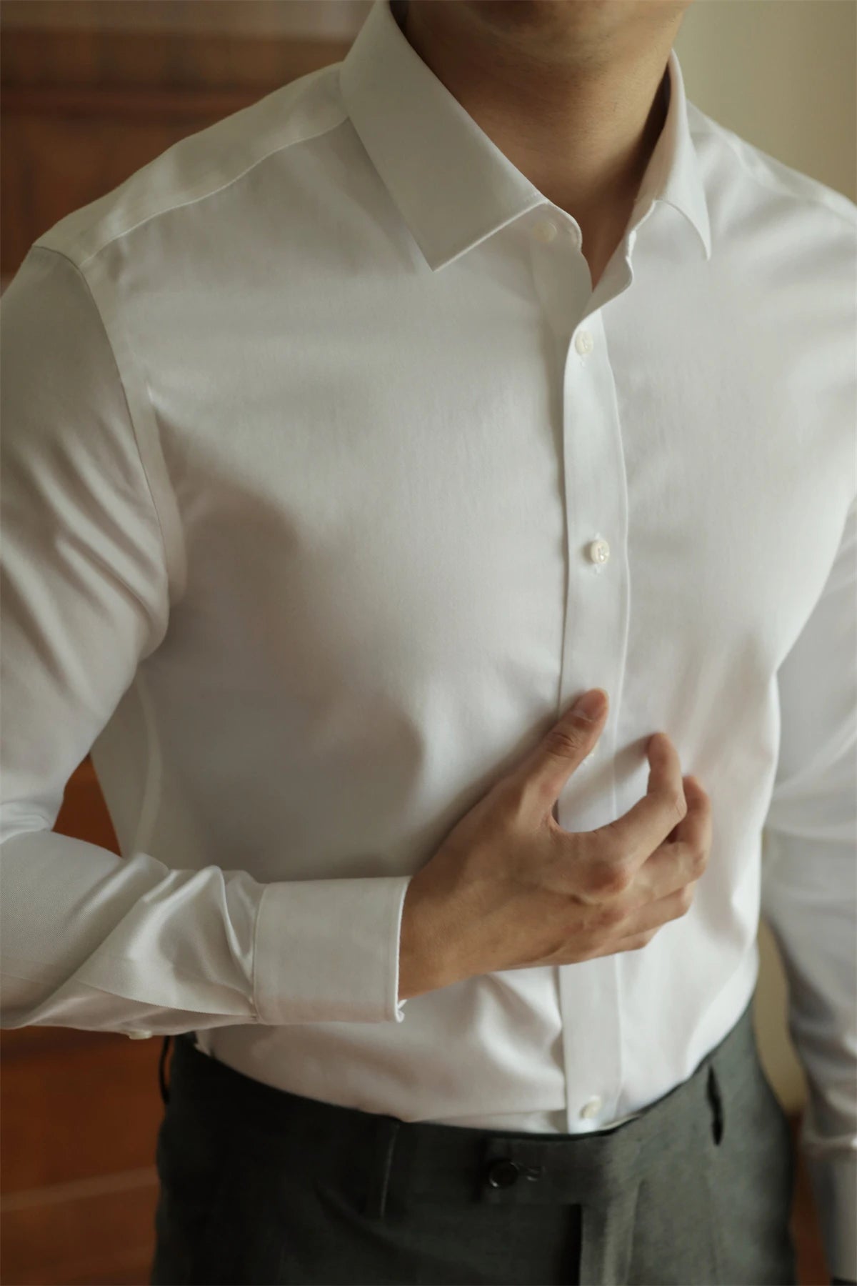 Men's long sleeved shirt casual, simple, high-quality, wrinkle free, slim fit, business formal, all season collection - Clikcy