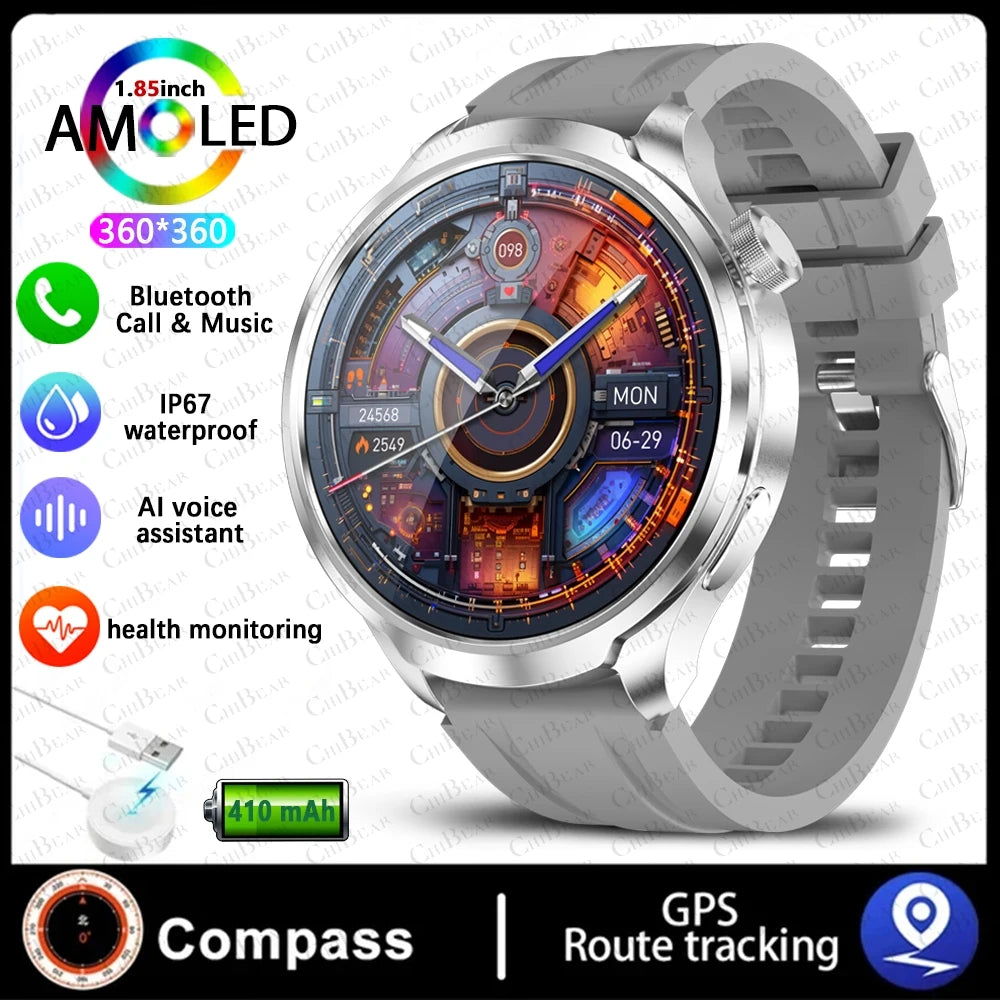 2025 New Smart Watch Men 1.85 Inch Compass 410 mAh Large Battery GPS Motion Track Bluetooth Call Health monitoring Smartwatches