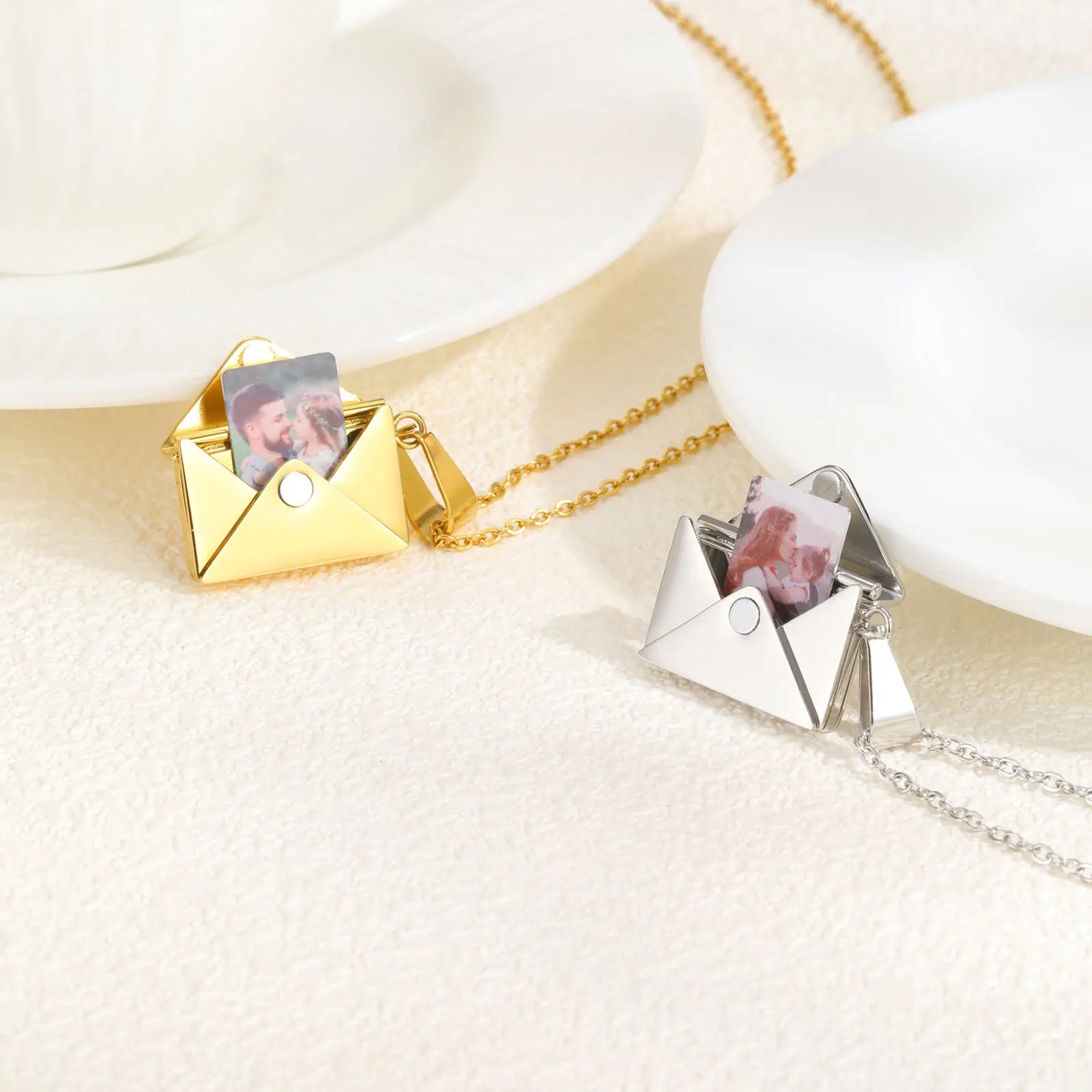 Personalized Photo Locket Necklace Envelope Love Letter Shape Pendant for Women, Customized Picture Pendant Gifts - Clikcy