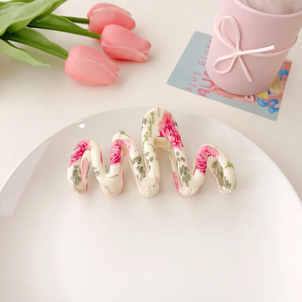 Super Large 13cm Printed Grab Clip Korean Fresh and Sweet Disc Hair Crab Clip Premium Girl Hairpin Hair Accessories - Clikcy