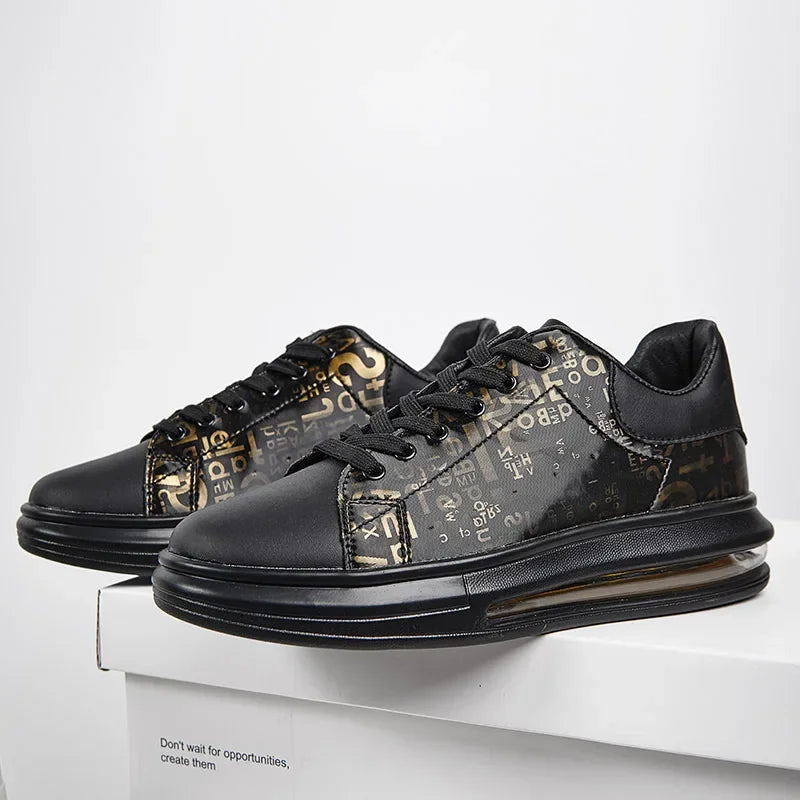 Graffiti 2025 New Casual Men Shoe Fashion Flat Air Cushion Man Sneakers Outdoor Non-slip Designer Tide Pu Leather Big Size 43 44 - Clikcy