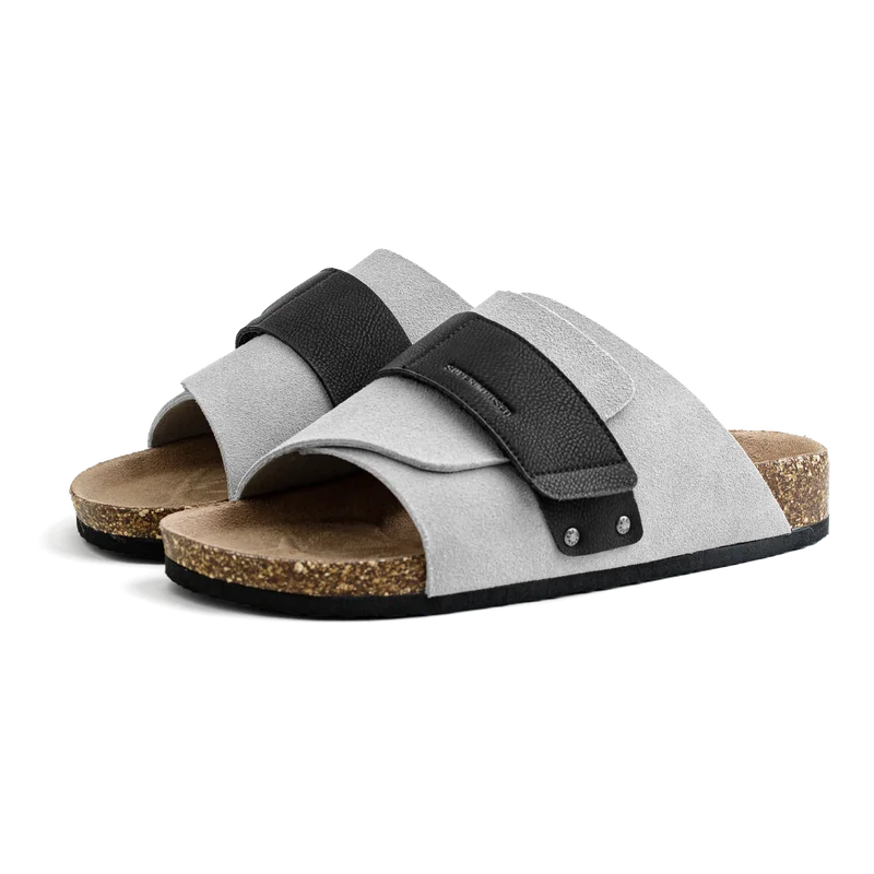 Maden New Casual Color-Block Mules Men's Summer Cork Sole Slide-On Sandals with Hook and Loop Closure Breathable Outdoor Shoes - Clikcy