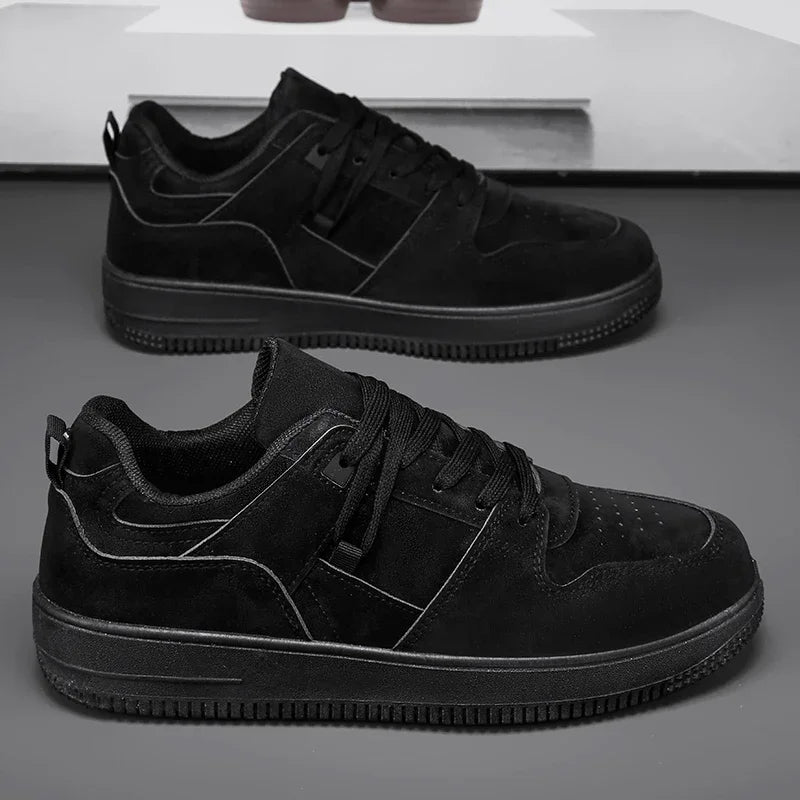 Yellow Leisure Running Sneakers Men Outdoor Leather Shoes Flat Classic Black Sports Shoes Lace Up Skateboard Board Shoe Walking