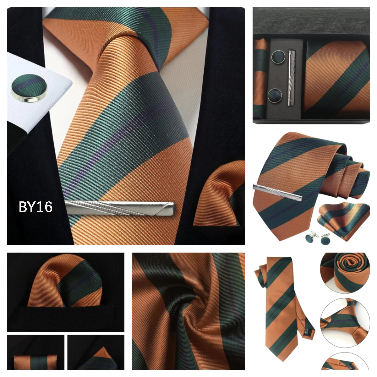 Classic 100% Silk Men's Ties In Gift box 8cm Plaid Dot Striped Business Necktie Handkerchief Cufflinks Wedding Party Tie Set