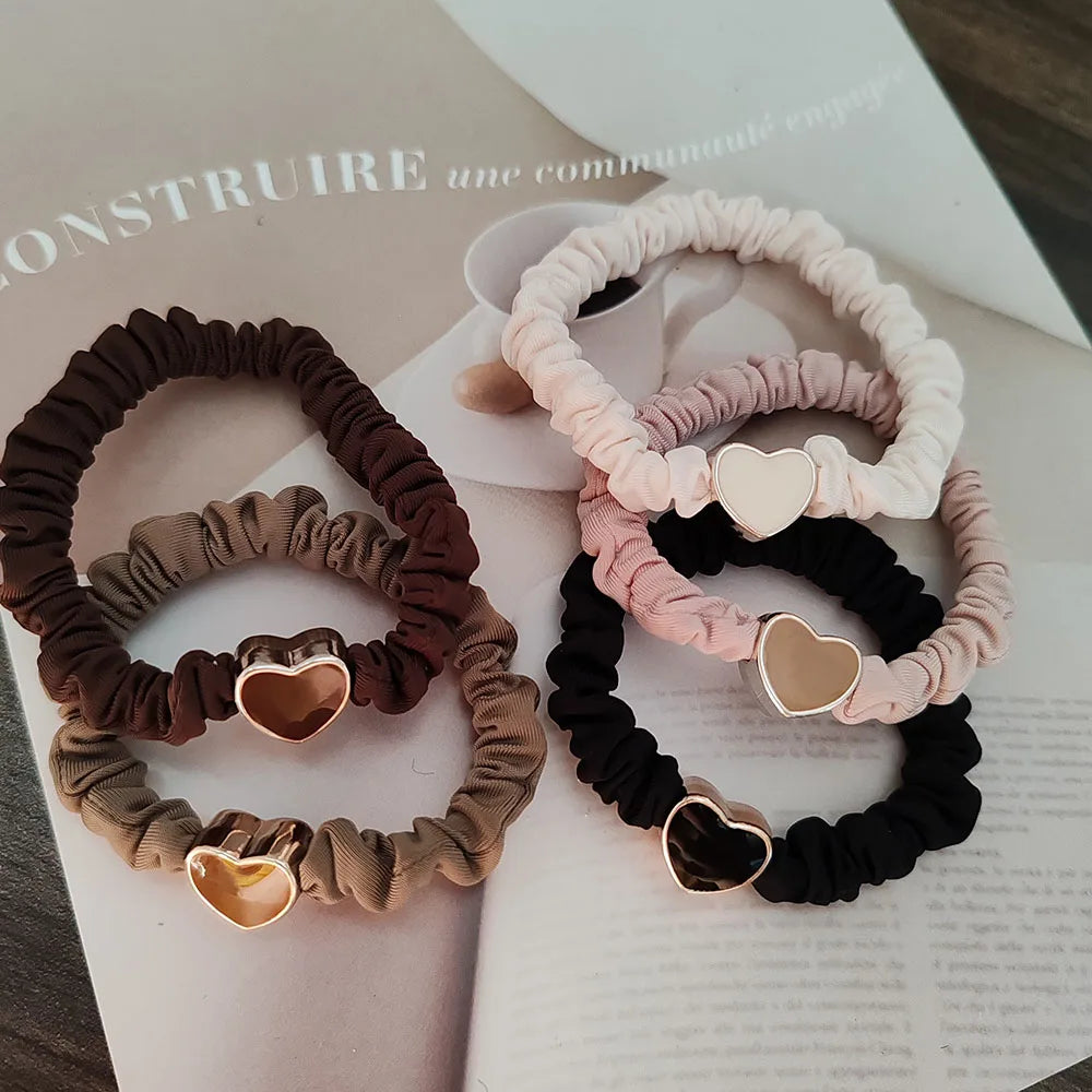 5PC European and American Cream Heart High Elasticity Hair Ties for Women Girls Ponytail Holder Hair Rings Rope Accessories - Clikcy