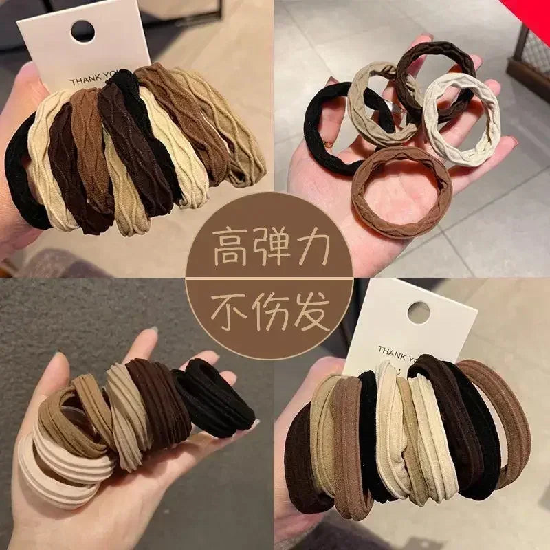 5pcs/Bag Women High Elastic Seamless Hair Rope Durable Girls No Crease Ponytail Holder Rubber Band Hair Accessories - Clikcy