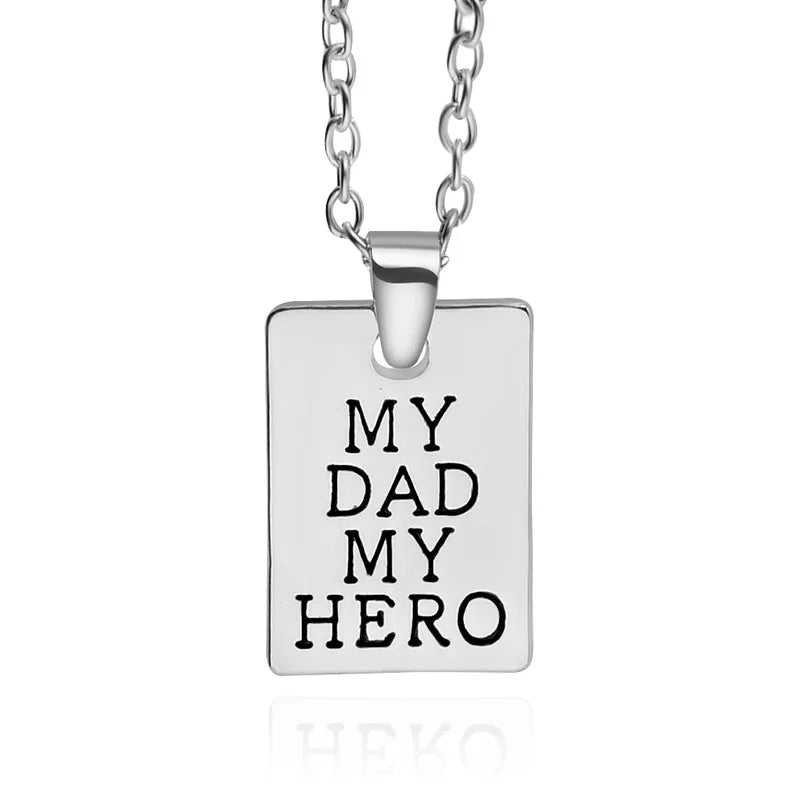 1Pcs "MY DAD MY HERO" Men's and Women's Necklace Square Carved Letter Pendant Accessories Father's Day Gifts pulsera hombre - Clikcy