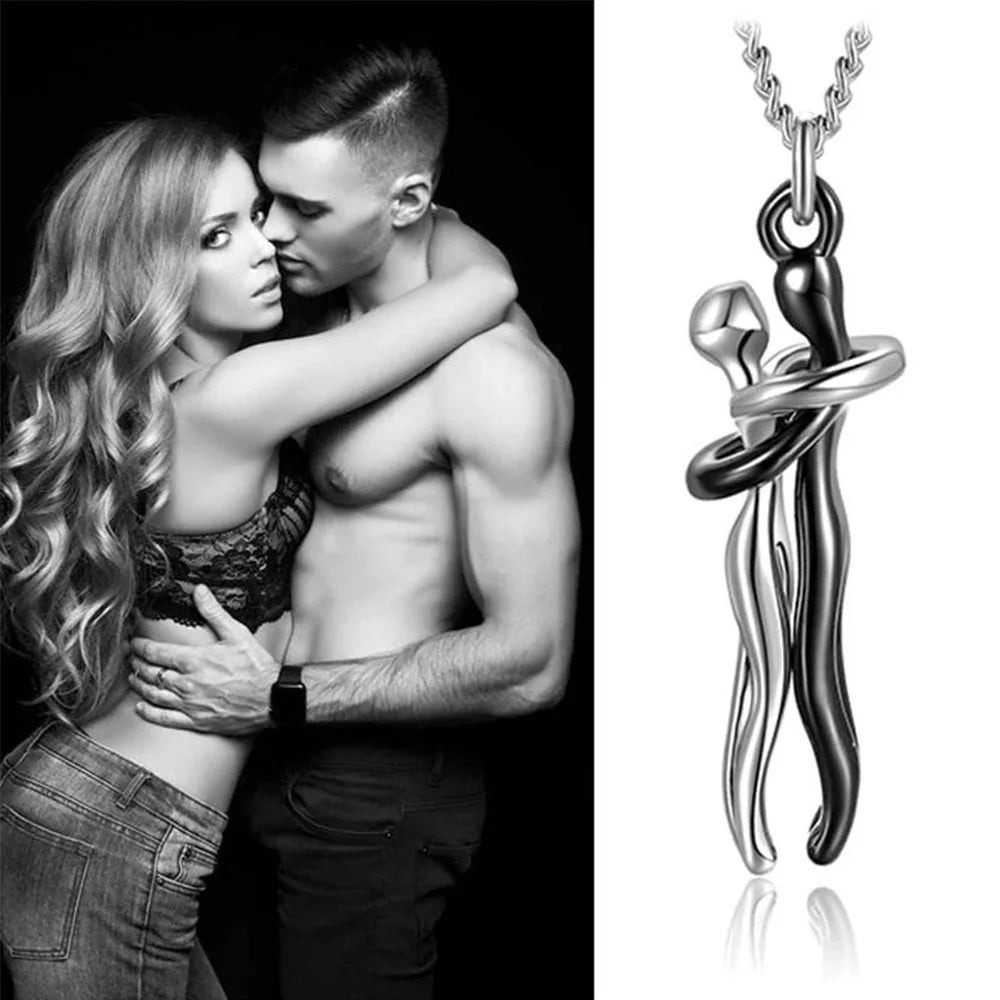 Chic Black Hug Pendant Necklace for Couples - Elegant Love Symbol,Perfect for Party & Daily Wear - Clikcy