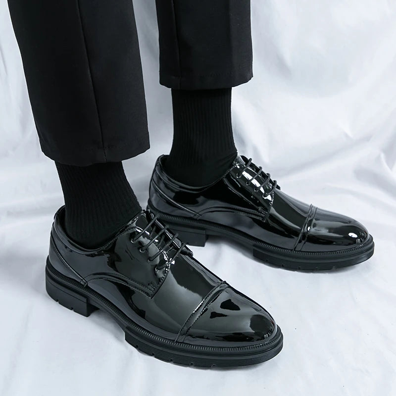 Classic Green Style Casual Derby Formal Shoes Career Office Leather Shoes Pointy Toe Handmade Business Wedding Dress Shoes Men - Clikcy