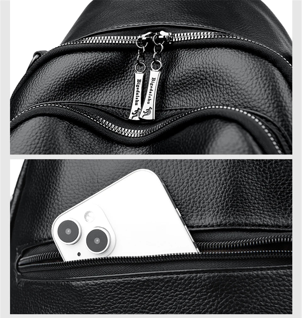 Fashion Backpacks Women Shoulder Bag Simple Rucksack Female Soft Leather Back Pack Ladies Travel Bag Large Capacity School Bags - Clikcy