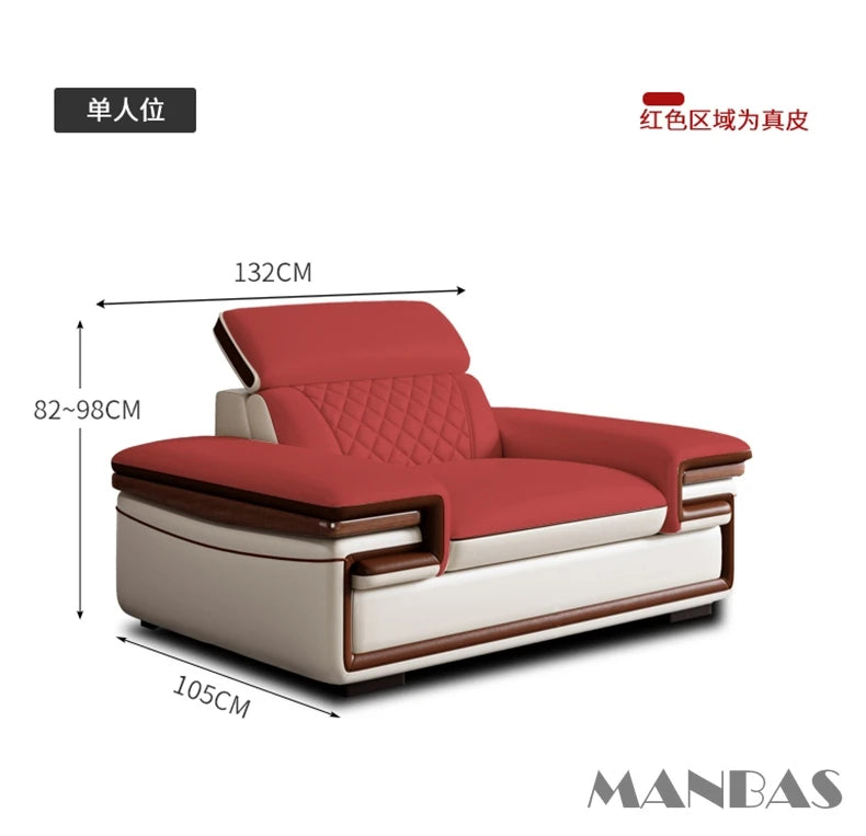 MINGDIBAO Premium Italian Genuine Leather Sofa Set for Living Room with Adjustable Headrests, Bluetooth Speaker, Wireless Charge