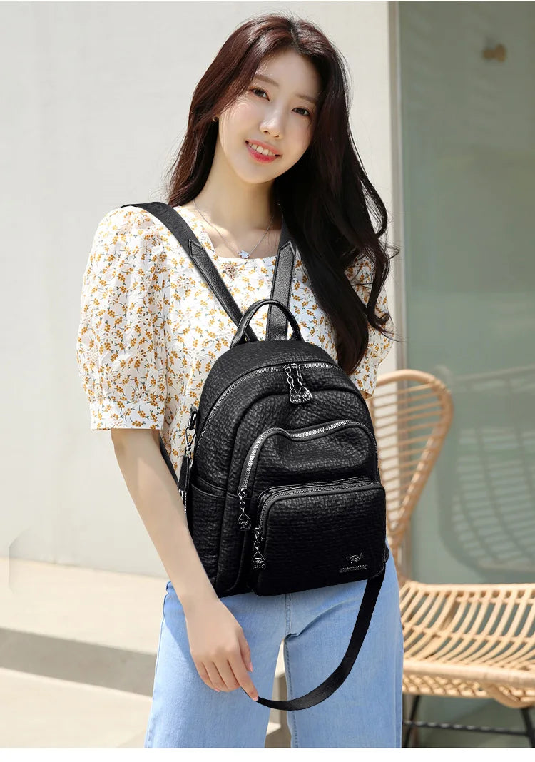 Large Backpack Women Leather Rucksack Women's Knapsack Travel Backpacks Shoulder School Bags for Teenage Girls Mochila Back Pack - Clikcy