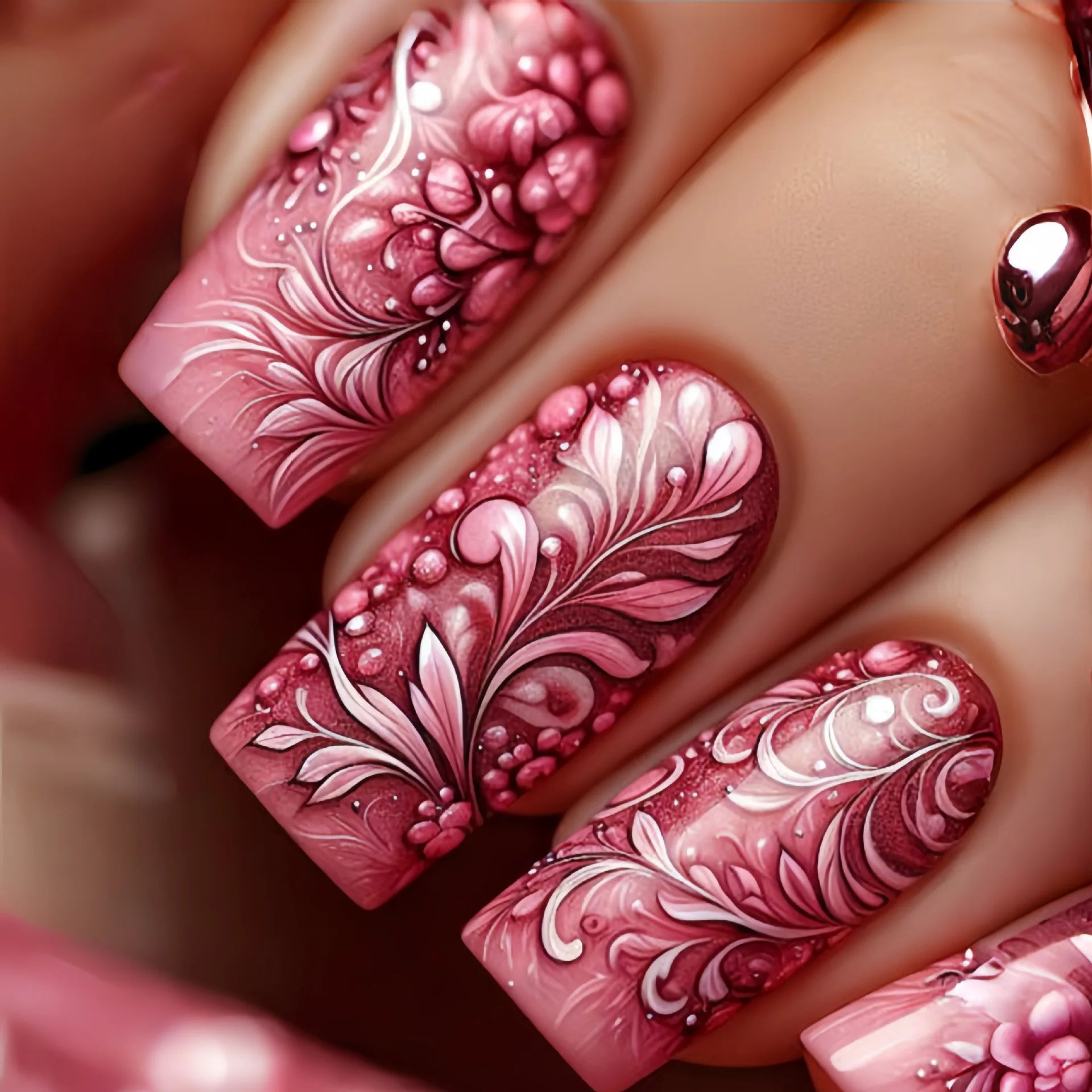 24pcs/set Medium Long fake nails for Spring summer beautiful flowers mushroom bees cute almond square tips press on false nails - Clikcy