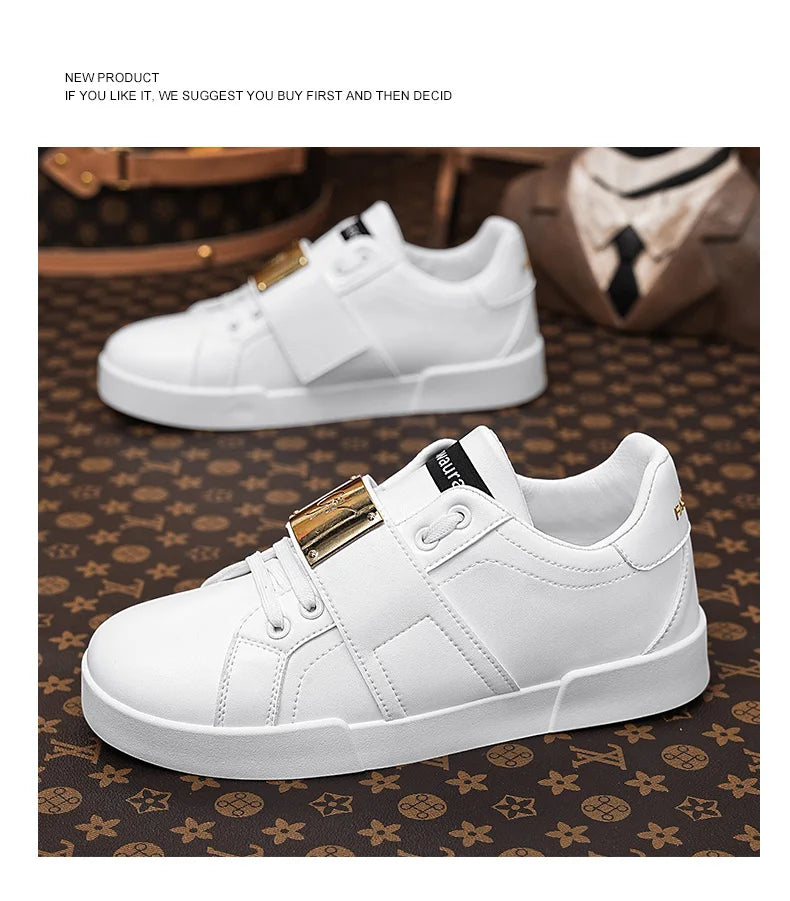 HKDQ Classic Black Sneakers For Men Fashion Design Leather Casual Sneakers Man Street Style Comfortable Men's Skateboard Shoes