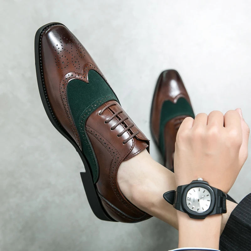 Men Genuine Cow Leather Brogue Wedding Business Mens Casual Flats Shoes Luxury Brand Oxford Shoes for Men's Shoes Platform Shoes