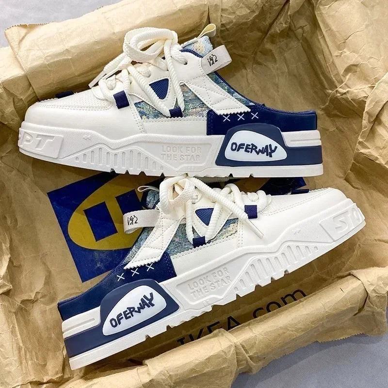 2025Summer Fashion Designer Men Half Slipper Breathable Casual Platform Shoes Lightweight Sneakers Outdoor Walking Flats Loafers