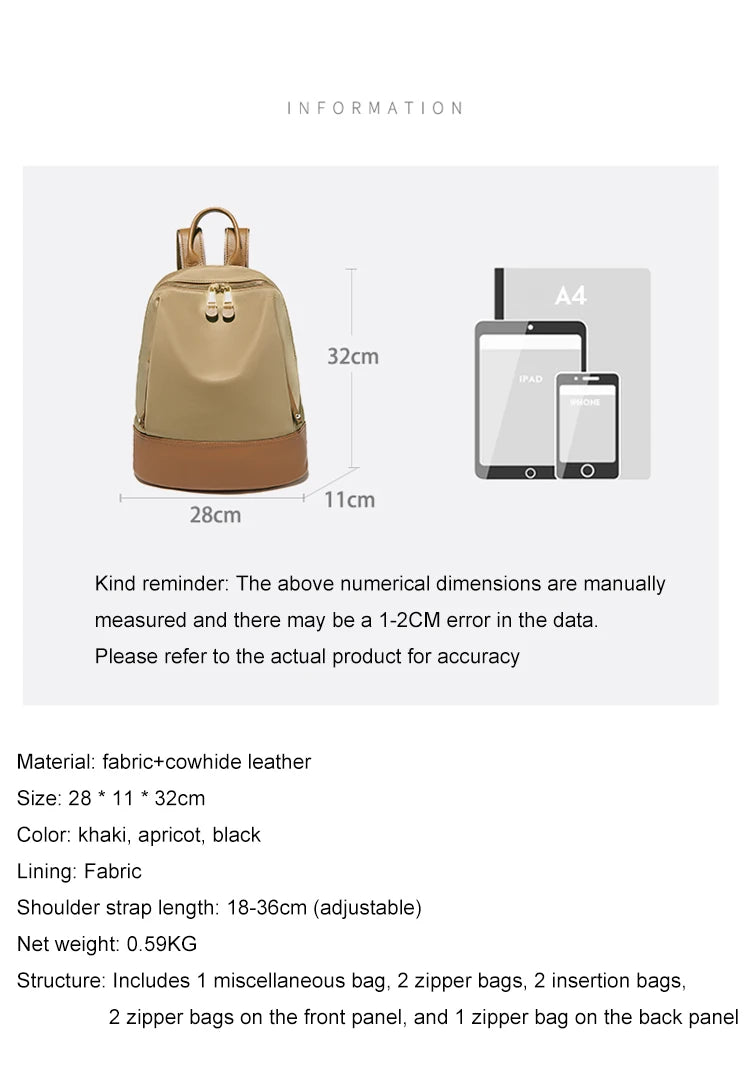 Marino Orlan Cow Leather Backpack for Women 2025 New Fashion Spring&Summer Waterproof Nylon Cloth Travel Student School Bag - Clikcy