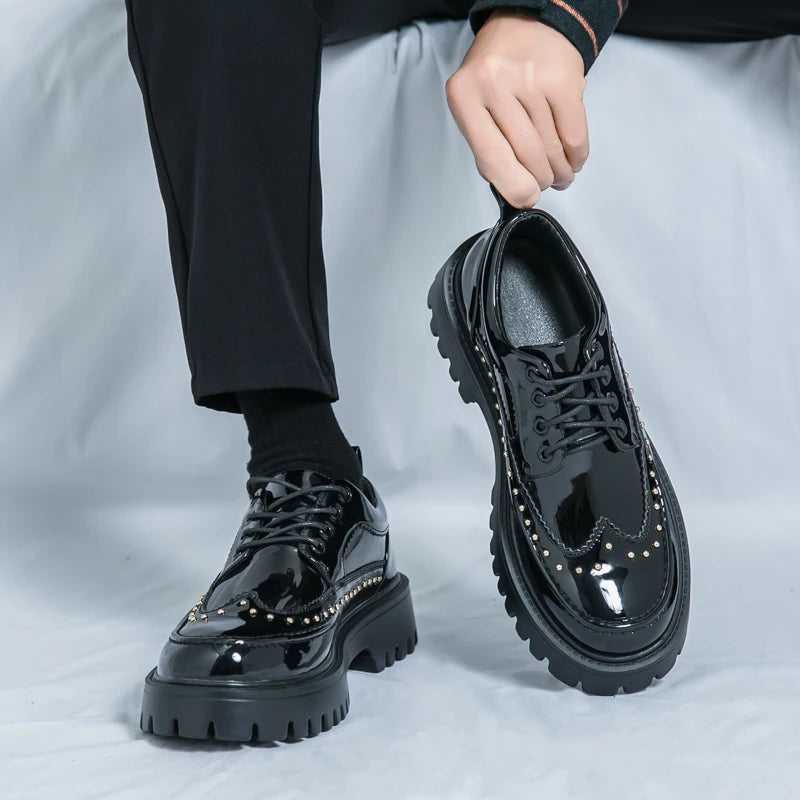 Men Casual Office Business Formal Oxford Thick Bottom Dress Shoes Men Gentleman Outdoor Patent Leather Wedding Shoes Fashion