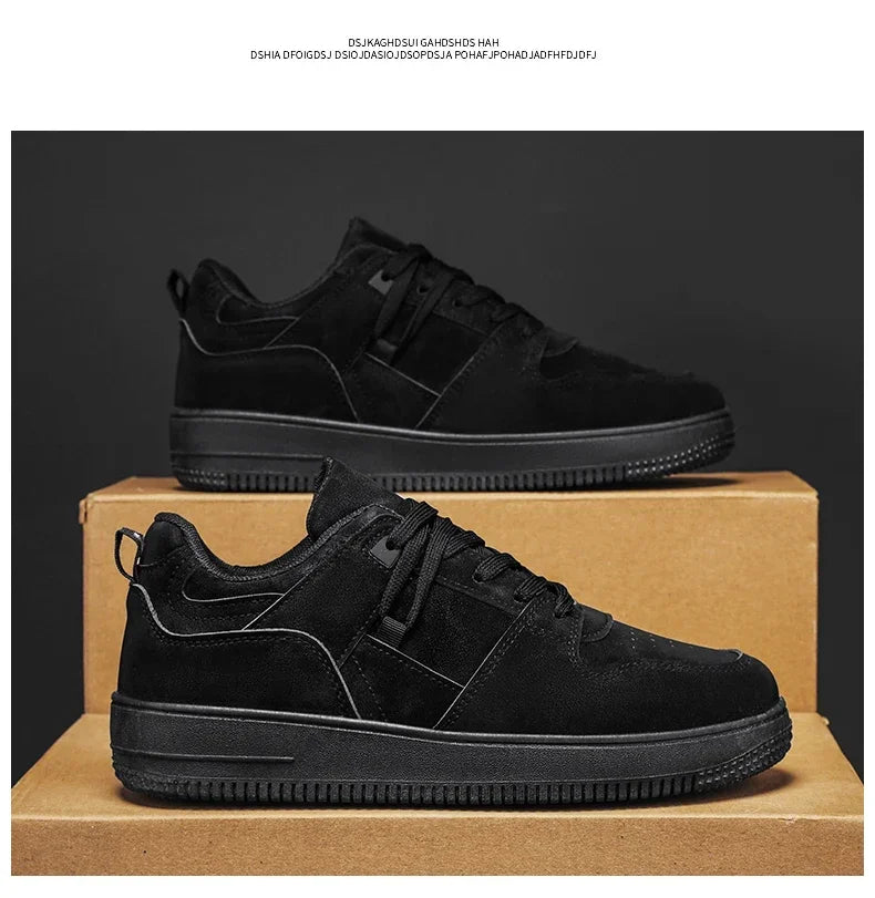 Yellow Leisure Running Sneakers Men Outdoor Leather Shoes Flat Classic Black Sports Shoes Lace Up Skateboard Board Shoe Walking